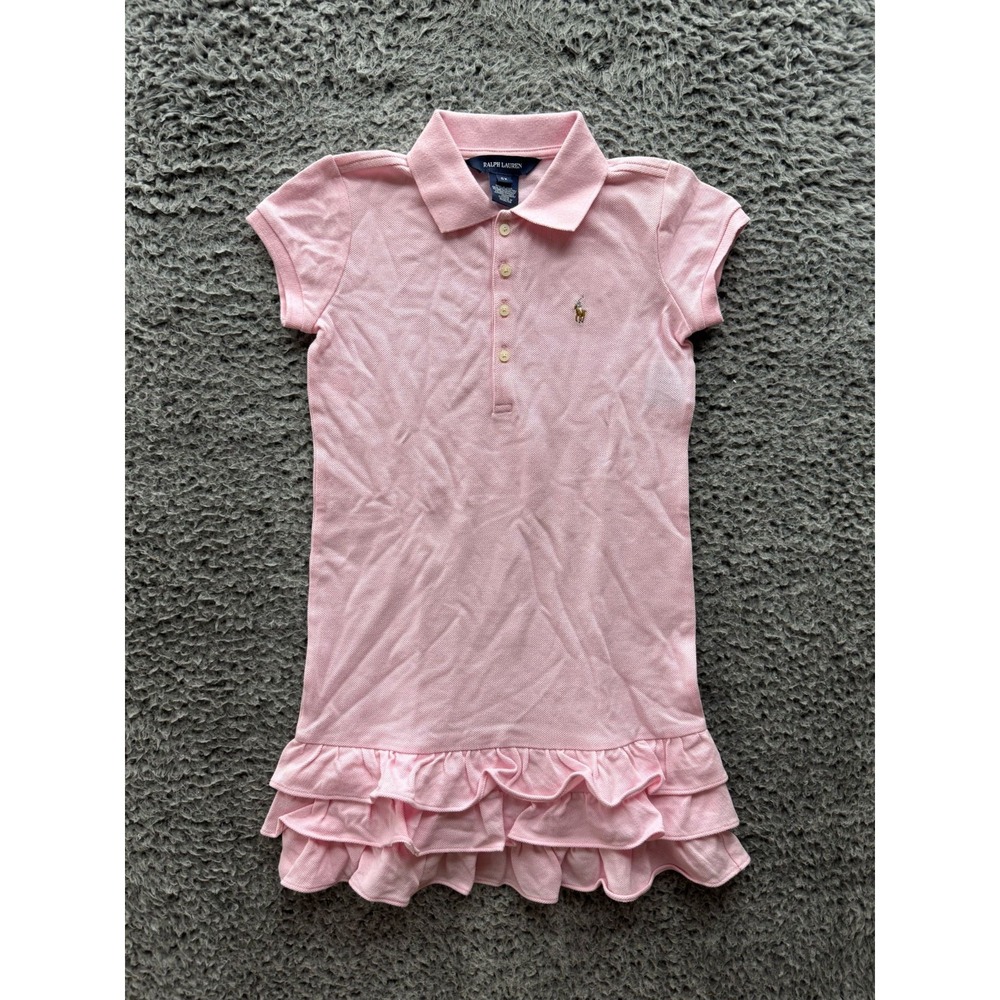 Vintage Ralph Lauren Ruffle Layered Collared Mini‎ Dress Pink Girl Size 6X